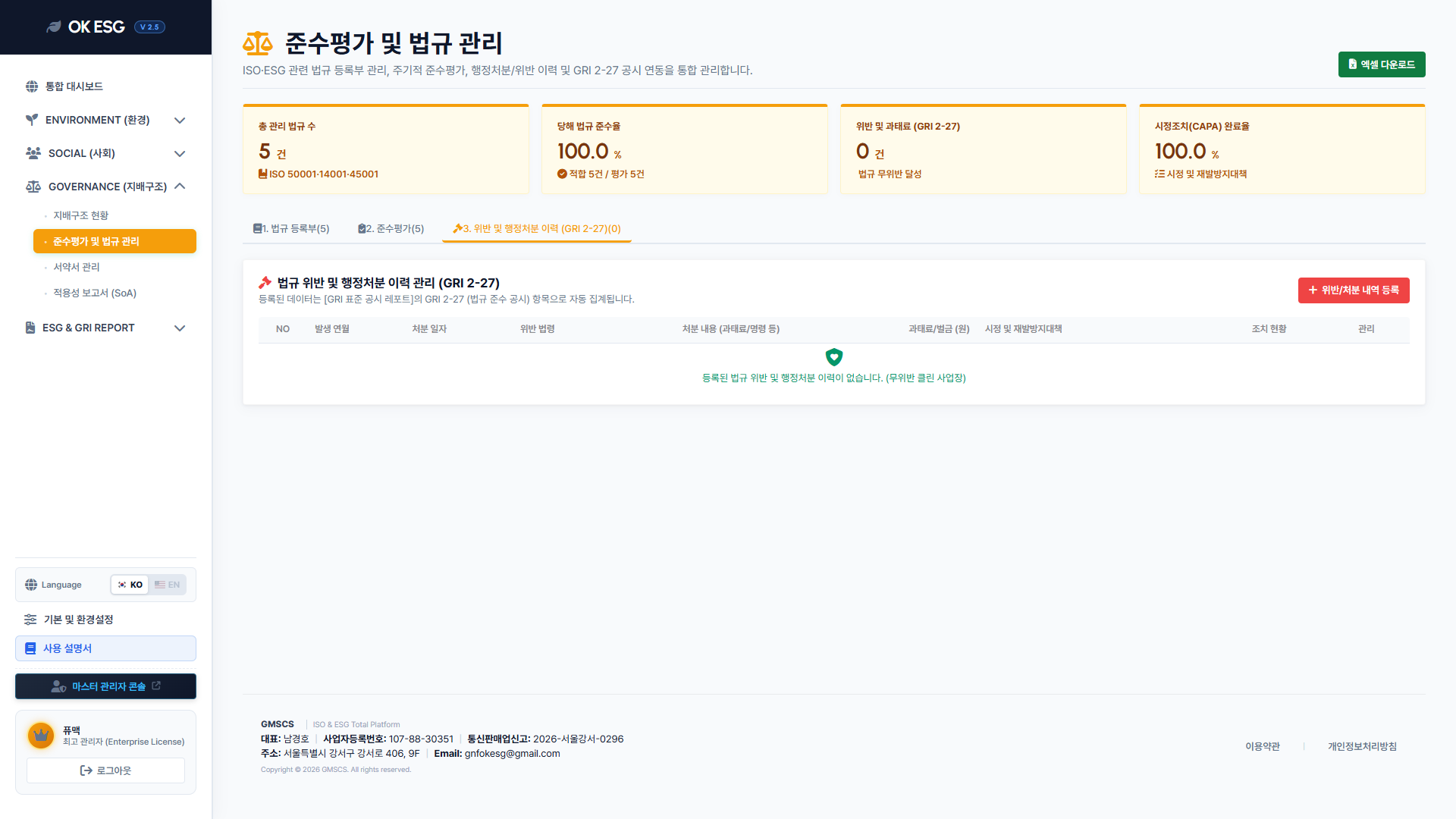 19-4 준수평가 법규위반 행정처분 이력